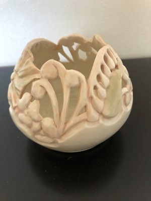 Vintage Fern Lily Hand Crafted Carved Art Pottery  Luminary J Van Spijker 1995!