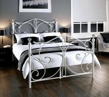 Luxury Bed Frame 4ft6 Double - Metal Bed with Crystal Finials - Underbed Storage