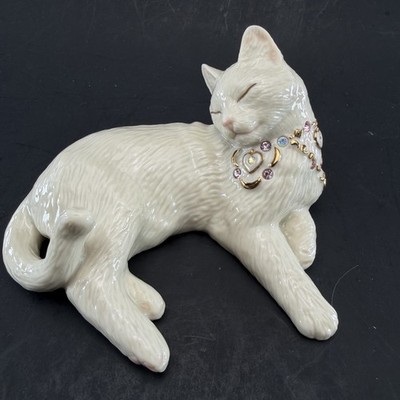 Lenox Dream Of Me Cat Figurine Stature Swarovski Crystal Gold Details 4.5'' W VTG