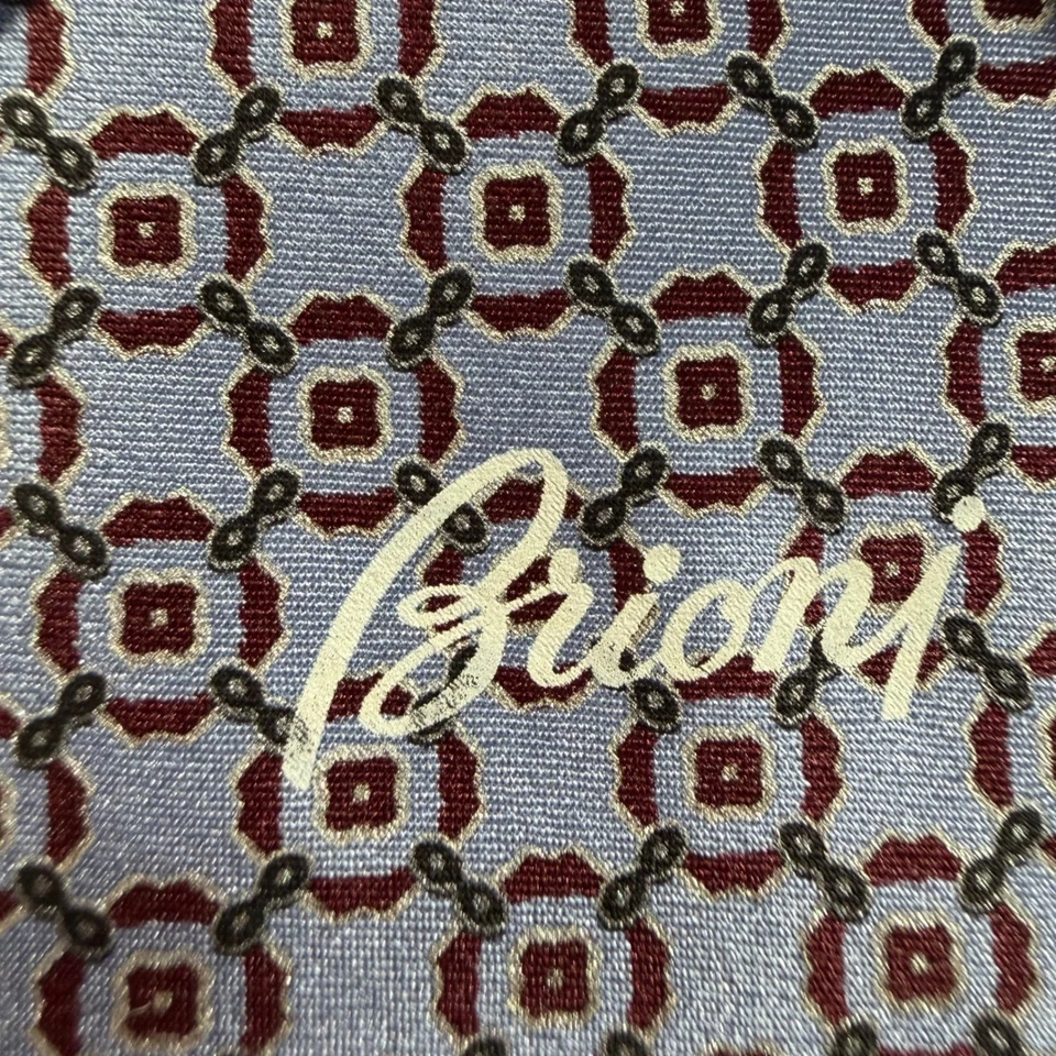 Brioni 100% Silk Tie Blue Burgundy Geometric Pattern Hand Made in Italy Mens - Image 2 of 4
