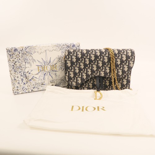 Borsa a tracolla CHRISTIAN DIOR CD GHW catena sella tela jacquard obliqua blu - Foto 10 di 15