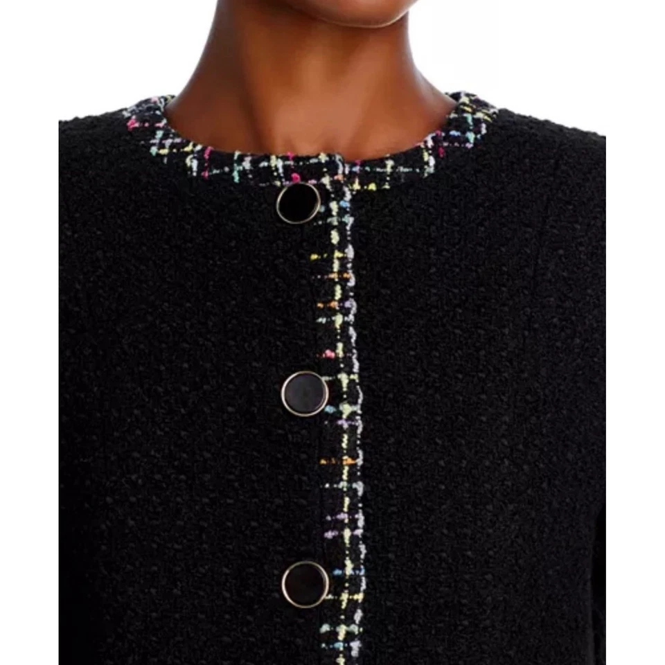 AQUA Women's Black Multicolor Trim Tweed Blazer Jacket - Career Chic - Image 2 of 4