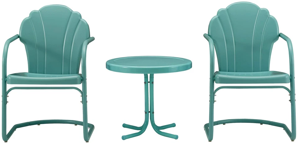 Tulip 3-Piece Outdoor Chair and Side Table Set, Retro Metal Patio Conversatio... - Image 2 of 4