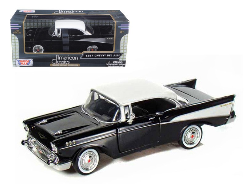1957 CHEVROLET BEL AIR BLACK W/ WHITE TOP 1/24 DIECAST MODEL CAR MOTORMAX 73228