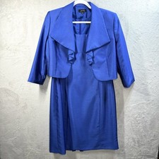 Tahari Arthur Levine 2 Pc Shift Dress Crop Jacket Womens Sz 12 Royal Blue Career