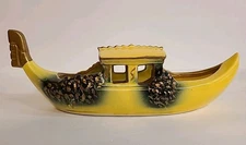 McCoy Pottery Gondola Boat Planter Yellow with Green Flowers MCM Era 1950's 