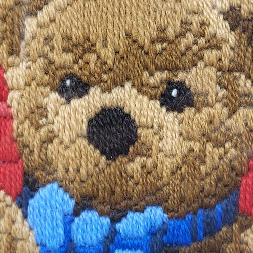 Vintage Framed Hand Embroidered Crewel Teddy Bear with Book 12" x 15" - Picture 4 of 9