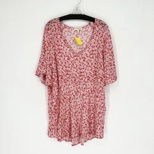 Women’s Cynthia Rowley V-Neck Blouse Size 2X Coral Floral Empire Waist