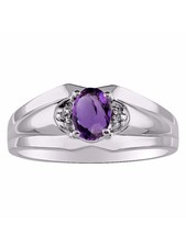 RYLOS Men's 7X5MM Gemstone Diamond Ring in Sterling Silver, Sizes 8-13