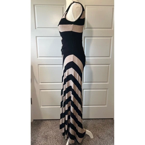 Maxi Vestido Kensie a Rayas Sin Mangas Informal Vestido de Fiesta Negro Beige Talla S Foto 3 de 4