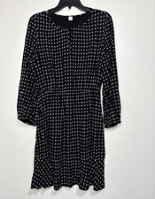 Old Navy Women's Medium Black White Dress Keyhole Geometric Casual Folk Peasant