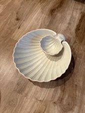 NEW Vintage 70’s Fitz & Floyd Seashell-Shaped Chip and Dip Serving Bowl UNUSED