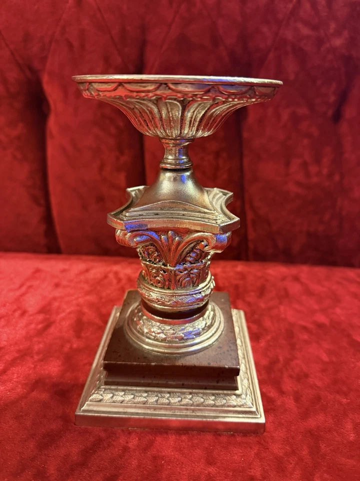 VTG Dilly Mfg Co Gold Brass & Wood Candle Holder Made in USA - Image 4 of 4