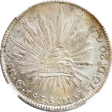 Mexico 8 Reales Go 1833 M.J. Straight "J", NGC MS64+, TOP POP. KM# 377.8
