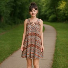 Show Me Your Mumu Tunic Dress Women's Size Small Aztec Rancho Mirage Lace Up