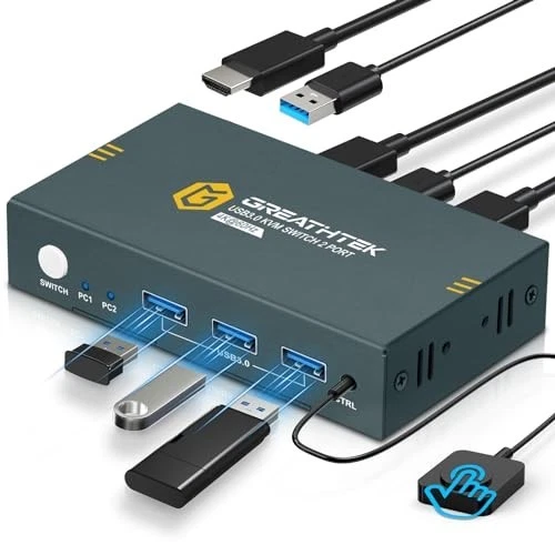 4K HDMI KVM Switch 2 PC 1 Monitor | USB 3.0 | 3 Ports - Bild 2 von 4