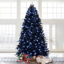 7.5ft Black Christmas Tree with 500 White LED Lights for Halloween Holiday Decor