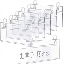 100 Pack Plastic Wire Shelf Label Holders, 4" x 2.3" Clear Price Tag Holder Sign