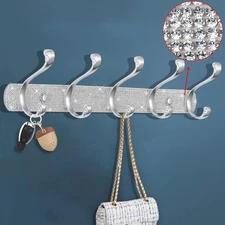 Wall Mounted Coat Key Hook Rack 5 Silver Rhinestones