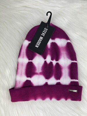 Steve Madden Tie Dye Beanie Hat Purple Acrylic Rib Knit One Size NWT