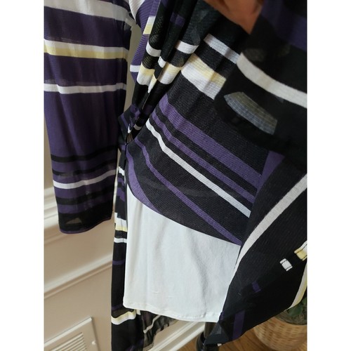 Alfani Top Blouse Women's Size XL White & Purple Striped Long Sleeve Round Neck - Picture 7 of 14