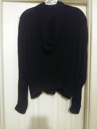 Carole Little: Women's Black Rayon Dressy Button-Up Hoodie Jacket Size 4 - Picture 7 of 8
