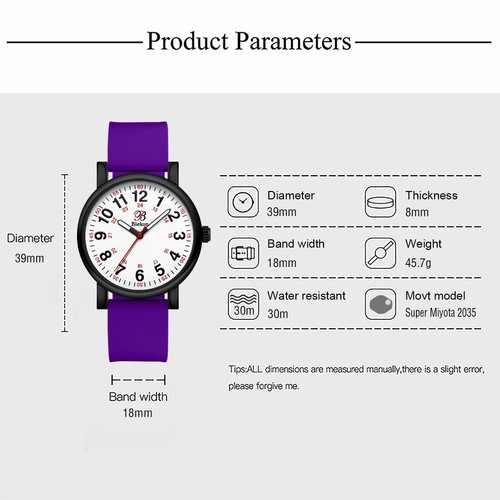 Blekon Nurse Watch for Medical Professionals, Military Time, Silicone Band, 3ATM - Picture 25 of 126