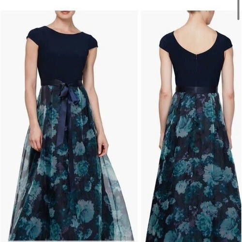 SL Fashions Organza Patterned GownSL FASHIONS Navy Floral size 12 - Picture 1 of 14