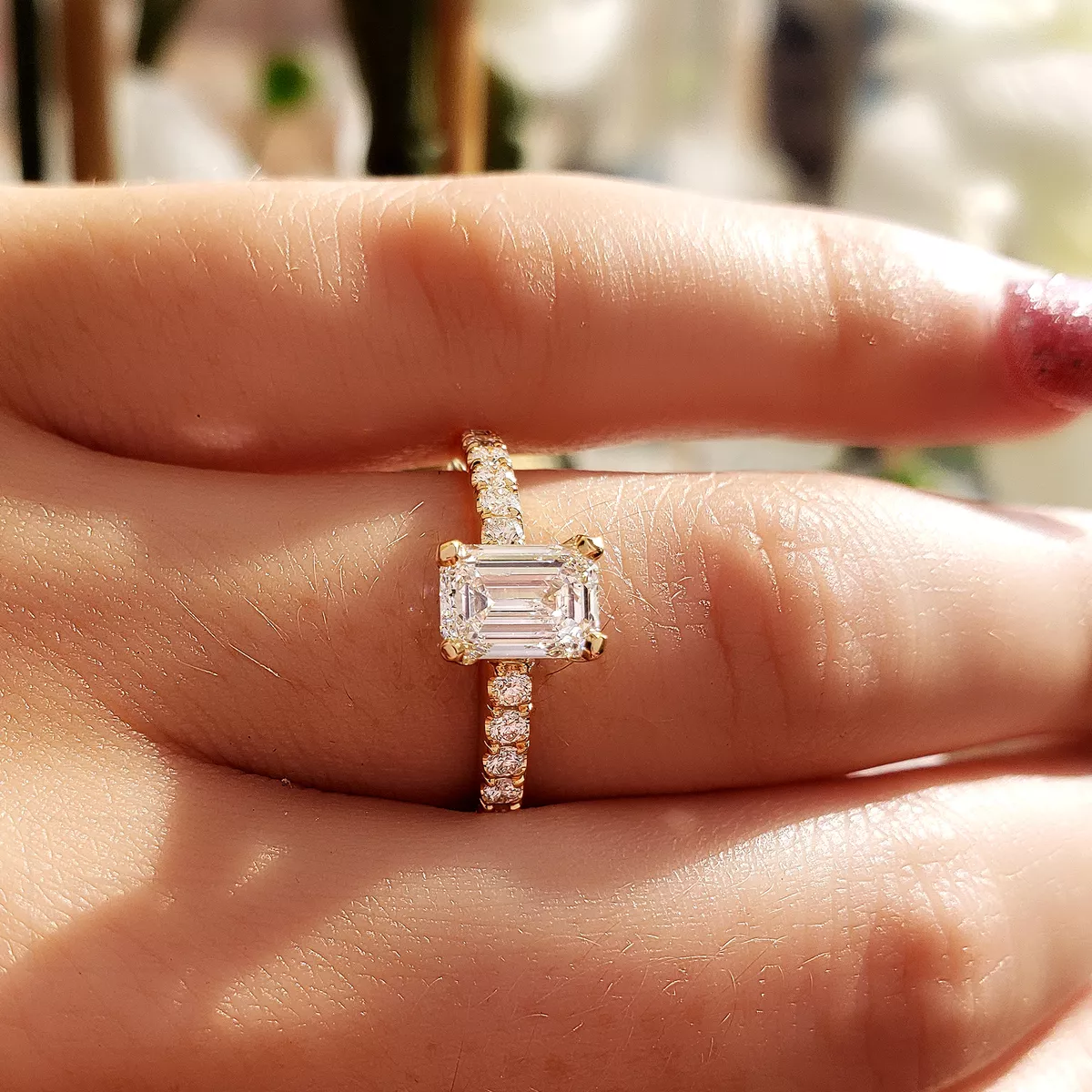 Emerald cut 2024 pave engagement rings