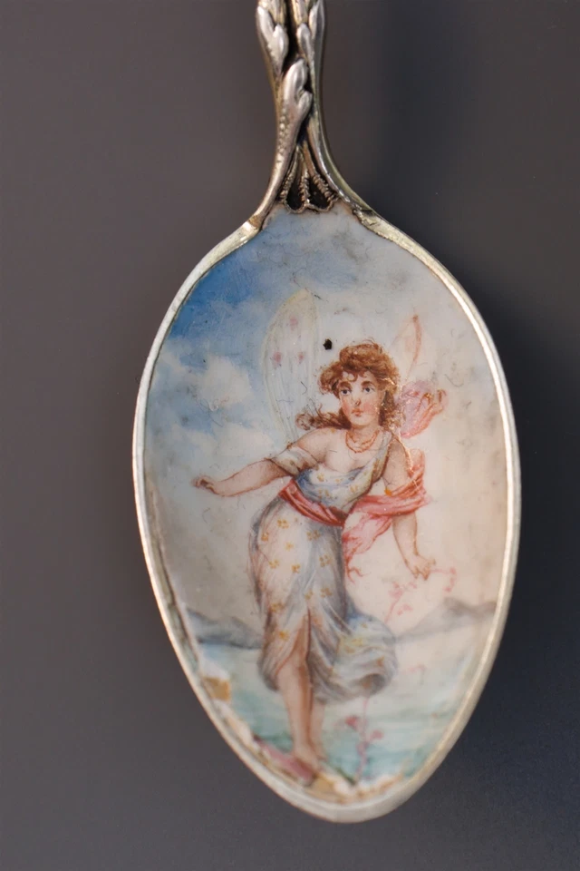 Chipped Enamel Fairy Jugendstil 800 Continental Silver Spoon Paris 1893 - Image 2 of 4