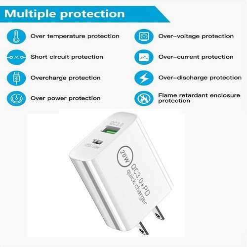 For iPhone 14 Pro Max 12 Mini 20W PD Type-C QC3.0 USB Fast Charger Power Adapter - Picture 8 of 14