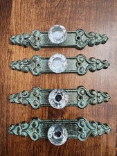 Set Of 4 Elegant Cast Iron Handles Pulls  / BEAUTIFUL  Crystal Look NEW