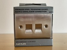 Image of Brand New BG British General Stainless Steel Telephone Socket 2 Gang Flat Plate