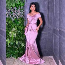 Evening Satin Draped Pleat Sash Prom Mermaid Off-the-shoulder Gown Long Dresses