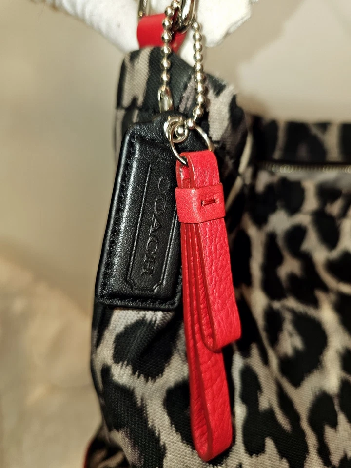 Bolso de Mano COACH Parker Hobo Estampado Ocelote F23266 Negro Rojo Multi Nylon Cuero Foto 4 de 4