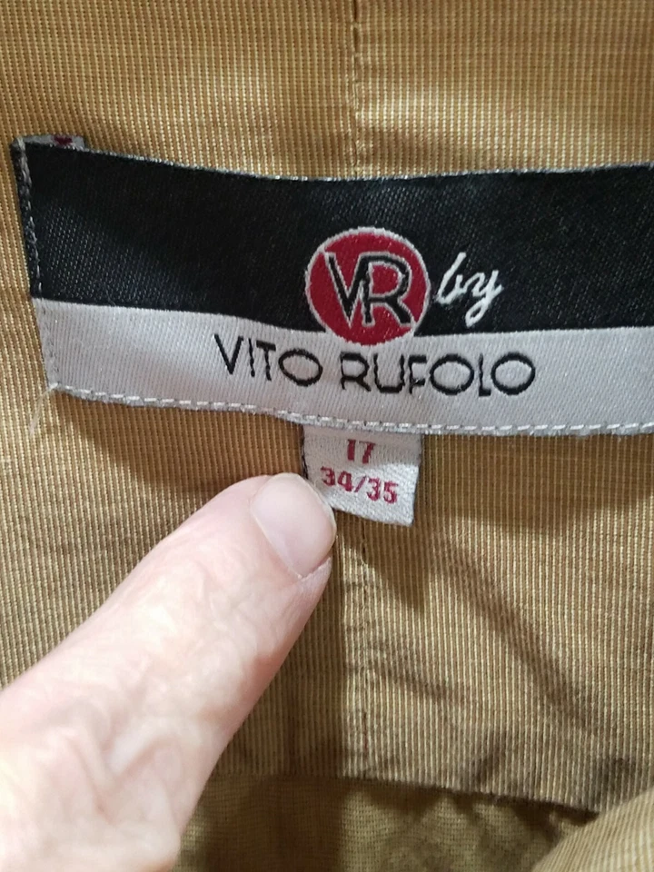Camisa de vestir Vito Rufolo para hombre VR abotonada algodón tela ancha talla 17 34-35 beige Foto 3 de 4