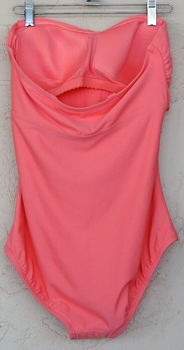 Lands End NWOT Sz M 10-12 Peach One Piece Strapless Swimsuit Ruching Slimming - Picture 3 of 4