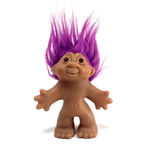 2005 DAM Troll Doll Purple Hair Brown Eyes Arms Open No Clothes 5" Preowned - Picture 2 of 10