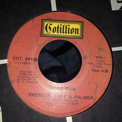 EMERSON, LAKE & PALMER: lucky man / knife's edge COTILLION 7'' Single 45 RPM