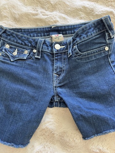 True Religion Dark Blue Denim Stretch Ladies Shorts With Crystal pockets 30 New - Picture 5 of 8