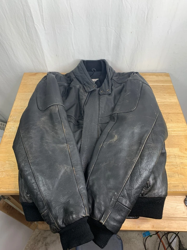 Riders Choice RC Negro Cuero Pesado Aislado Motocicleta Bombardero Chaqueta Para Hombres M Foto 3 de 4