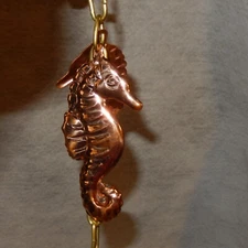 8' Polished Copper Rain Chain SEASHORE Shell Seahorse Good Directions 492P-8