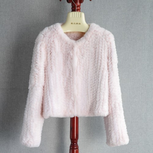 Womens Knit Real Rex Rabbit Fur Winter Double Sided Short Coat Cardigan Sweater - Picture 3 of 25