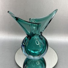 Murano Flavio Sommerso Split Tail Green Glass Vase Venini Italy Vintage MCM