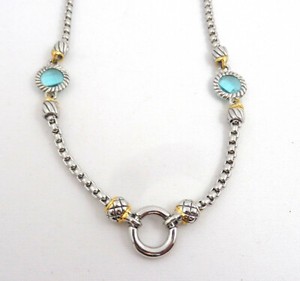 Authentic Etruscan Necklace Silver & Gold Plated With Aqua Blue Open Back Faceted Glass