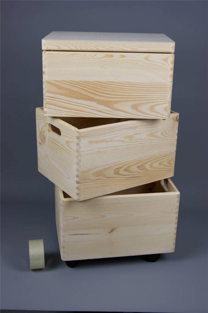 3x LARGE STACKABLE PLAIN WOODEN TOY BOX STORAGE UNIT CRATES KIDS BEDROOM R0114D