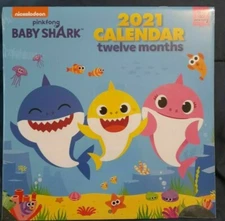 2021 Nickelodeon Baby Shark pinkfong 12 Month Calendar 10 x 20 inches open 