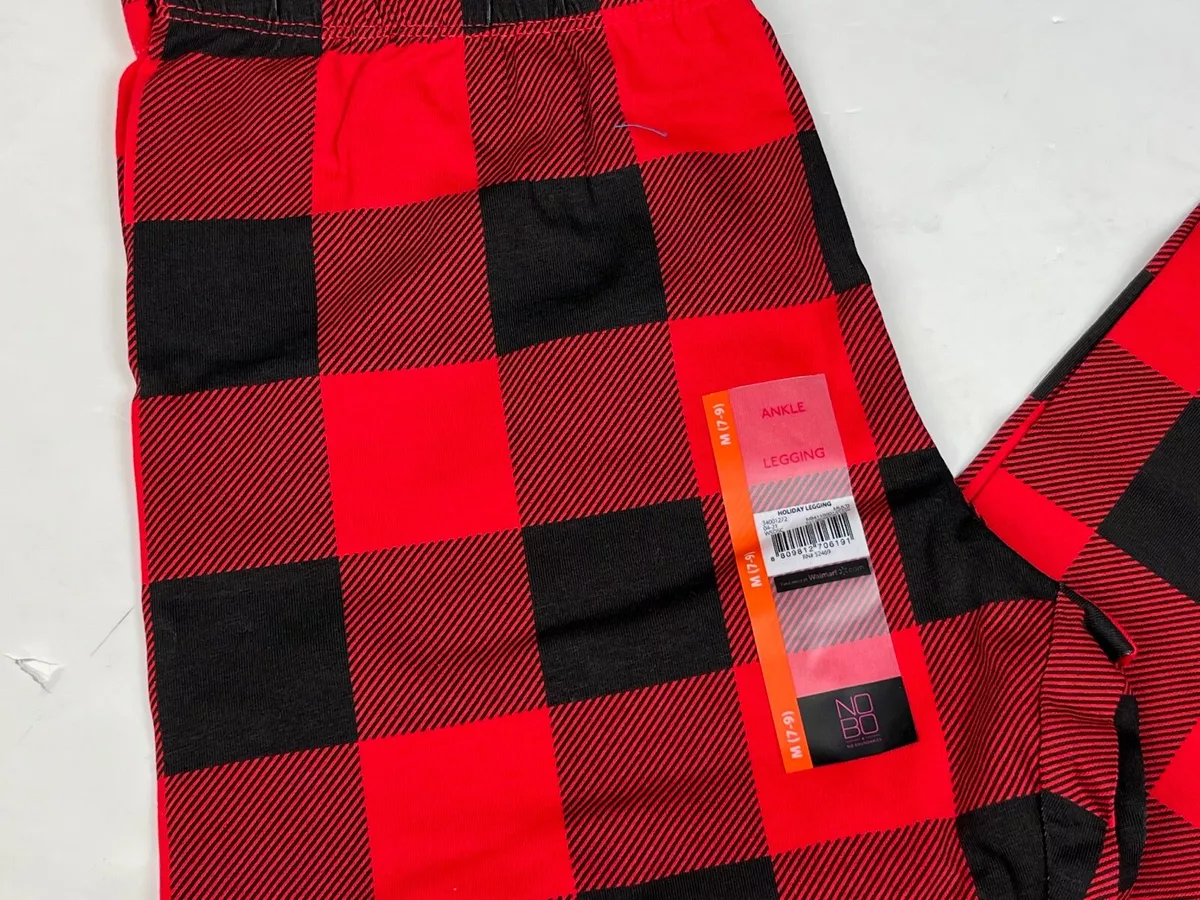 No Boundaries NOBO Juniors Christmas Red Black Buffalo Plaid Leggings NWT