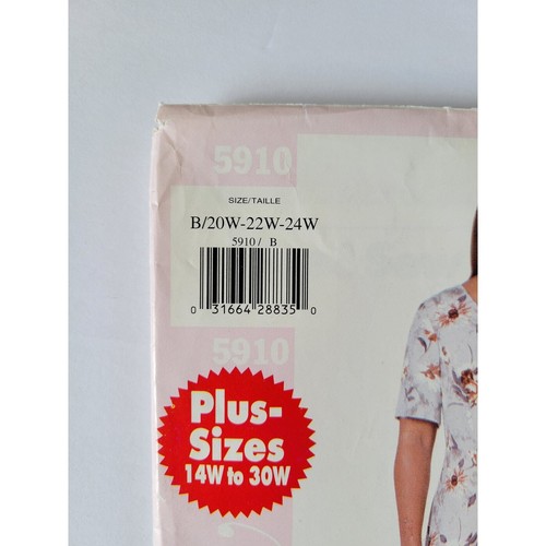B42 B44 B46 Sewing Pattern for Front-Button Dress w Tie Back 90s Butterick 5910 - Picture 2 of 5