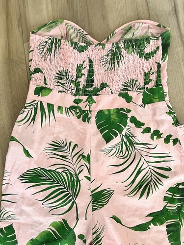 ASOS size 8 linen blend strapless cropped jumpsuit leaf print tropical pockets - Picture 6 of 10